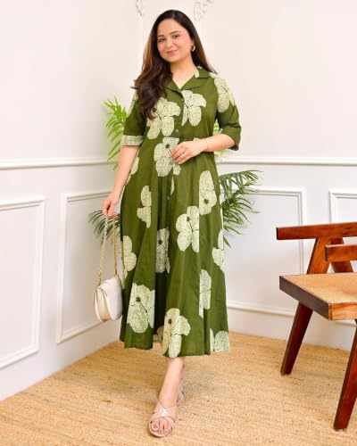 Image of Womens Printed Rayon Anarkali Shirt Collor Kurta for Girls Regular Fit Casual Wear Gown