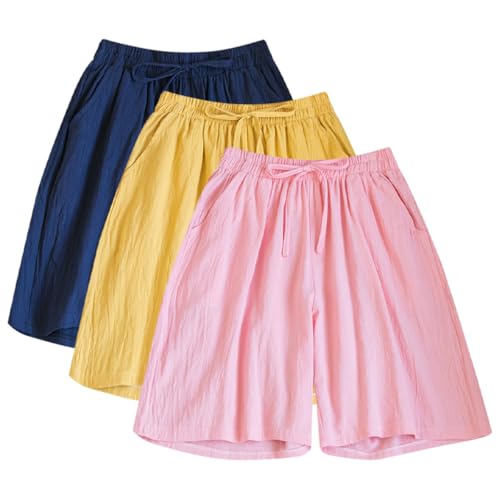 Short d'été en lin et coton pour femme bermuda fluide taille haute avec cordon