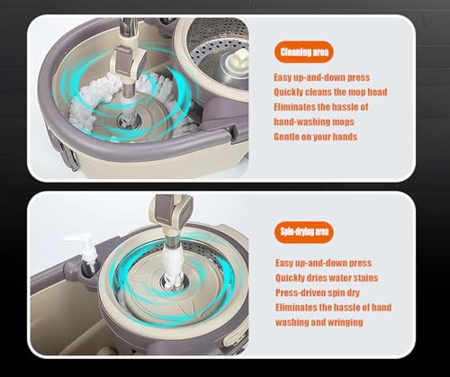 Mopa giratoria 360° de acero inoxidable resistente con cesta integrada 6
