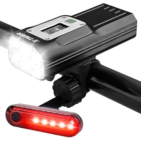 X-TIGER 8 LED Bike Lights Front and Back, Ultra Bright Bike Lights for Night Riding, Bike Headlight with OLED Display, USB-C Rechargeable Multifunctional Bicycle Light with 5+4 Modes Cover