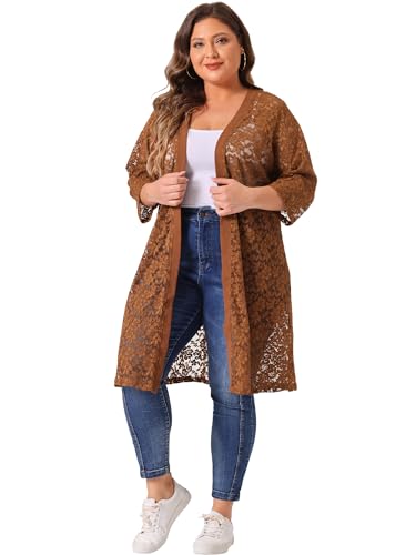 Image of Agnes Orinda Plus Size Cardigans for Women Lace Cardigan Lightweight Crochet 3 /4 Sleeve Cover Up Jacket