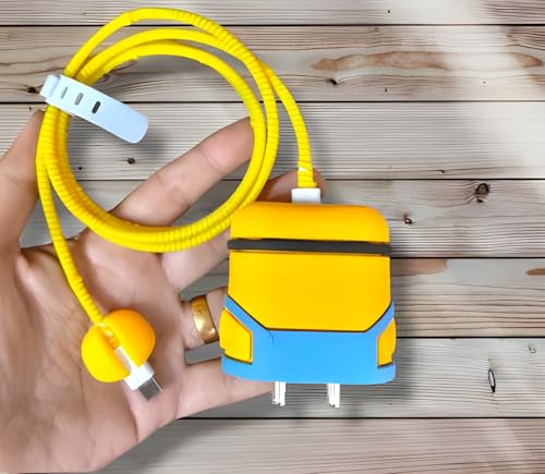 Image of VEROX Charger Cover for C Type Case Compatible with Samsung 25W Adapter Charger Cover and Full Charger Cable Protector Cartoon Design- Minion
