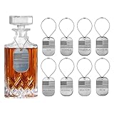 American Flag Decanter Tags Set of 8 - Metal Dog Tag Liquor Labels for Whiskey, Bourbon, Scotch, Vodka, Gin, Tequila, Rum, Brandy, Patriotic Bar Cart Accessories & Military Gift for Men, Birthday Dad