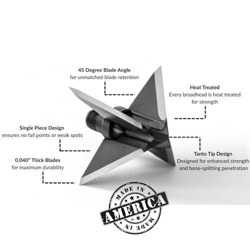 Tooth Of The Arrow XL 100 Grain Broadhead – 100% USA Made – Fixed Blade Broadhead for Compound Bow & Crossbow – 1-3/16” Cut – One-Piece Solid Steel – Field-Point Accurate – 3 Pack - Thumbnail 3