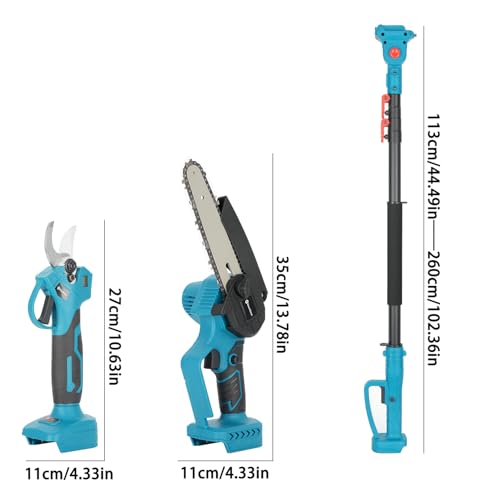 GearZone Electric Pruner Kit, 3 in 1 with 2 Pcs 4.0Ah Batteries, 6 inch Cordless Chainsaw & Electric Pruning Shears with Max 6.3 ft Extension Pole, Garden Power Tools (blue)