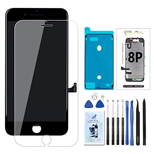 Screen Replacement for iPhone 8 Plus Black 5.5in,LCD 3D Touch Display Digizer Frame Full Assembly with Repair Tool for A1864, A1897, A1898