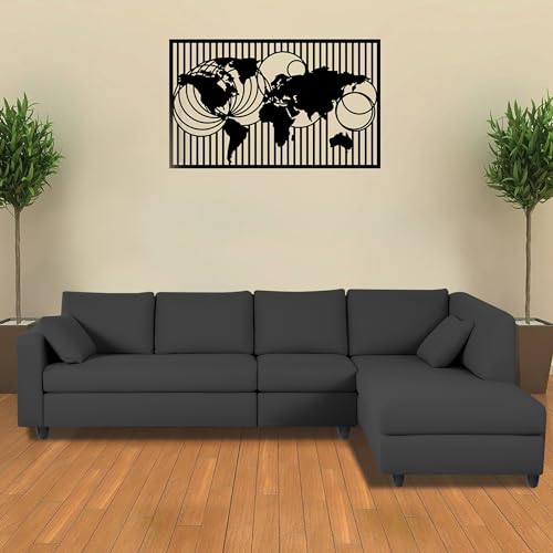 Image of Florian RHS 6 Seater L Shape Sofa Set for Living Room (Black Fabric) Premium Fabric Sofa