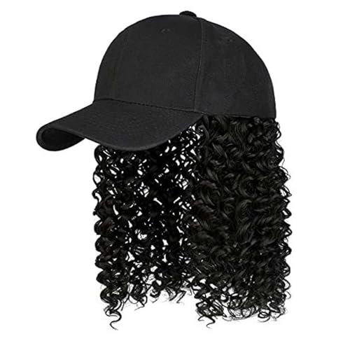 WUODHTW Woman Baseball Cap with Hair African Kinky Curly Hairpiece Girl Hair Synthetic Wavy Extensions wig braids