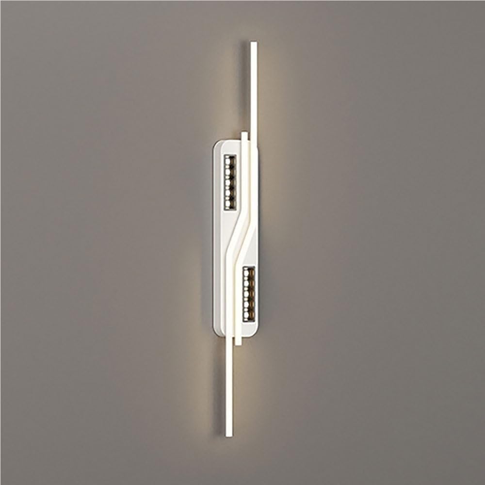 Ultra-Thin Linear Wall Lamp with White Acrylic Shade Metal Strip Modern Bedside Wall Sconce Geometric Long Wall Light for Bedroom Living Room(80CM)