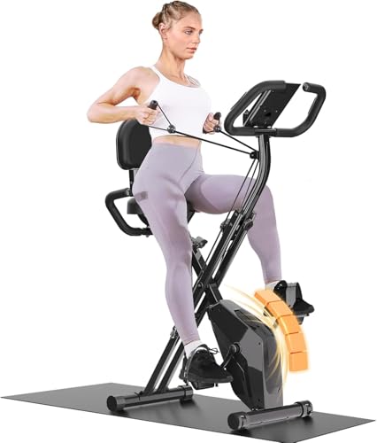 Dskeuzeew Cyclette Pieghevole da Casa 4 in 1, Bicicletta magnetica pieghevole, Cyclette 8 livelli di resistenza, monitor LCD e sensore di frequenza cardiaca
