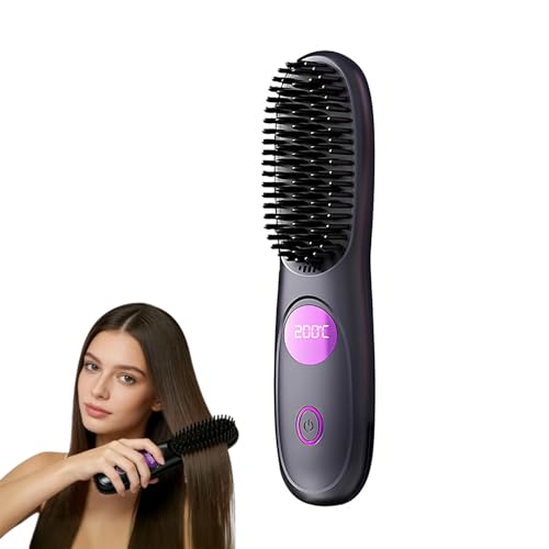 Stylingbürste für Kurze Haare Kabellos, Elektrische Haarbürste für kurze Haare, Styling Bürste mit Wärmefunktion, Tragbar & Wiederaufladbar, Volumen & Glättung, Für Reisen und Täglichen (Schwarz)