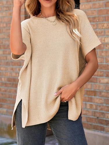 MARZXIN Womens Sweater Crewneck Short Sleeve Knit Pullover Tops Causal Loose-Fit Lightweight Sweaters3