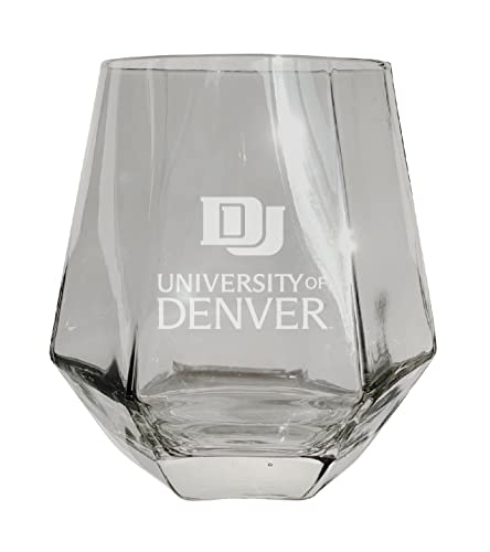 R and R Imports University of Denver Pioneers Etched Diamond Cut Stemless 10 Ounce Wine Glass Clear Officially Licensed Collegiate Product