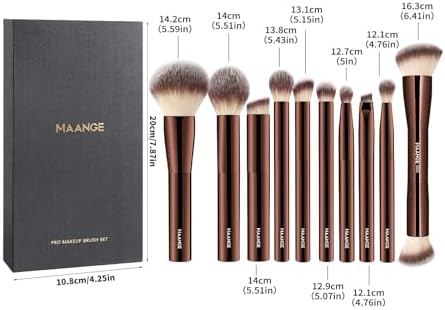 MAANGE 10 Pcs Travel Makeup Brush Set with Magnetic case, Premium Synthetic Short Handle Brushes for Foundation, Powder, Concealer, Eye Shadows, Makeup Brush Tools Set (Coffee Brown) — view 6