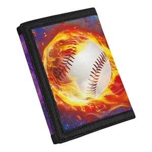 Coldinair Baseball Print Kids Wallet for Boys RFID Trifold Wallets Canvas Coin Purse Outdoor Travel Wallet for Kids Sports Ball Print Novelty Trifold Wallets