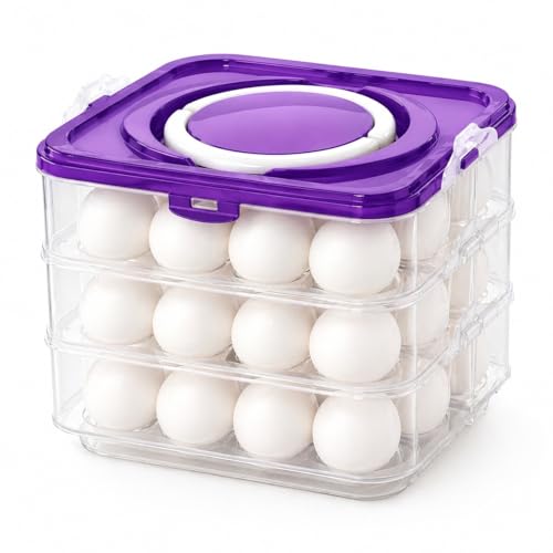 Image of Treeky Egg Storage Box - Egg Refrigerator Rectangular Storage Tray Stackable Abs Plastic Egg Storage Containers For Fridge And Kitchen Egg Storage Basket With Carry Holder (EGG BASKET 3 LAYER)