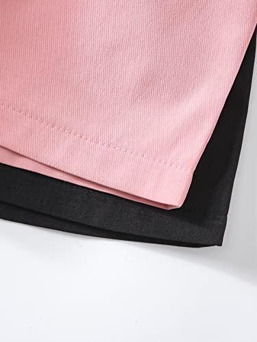 Verdusa Girl's 2 Pack Frilled Paperbag Elastic Waist Belted Straight Cute Shorts Black And Pink 100 #TOP3