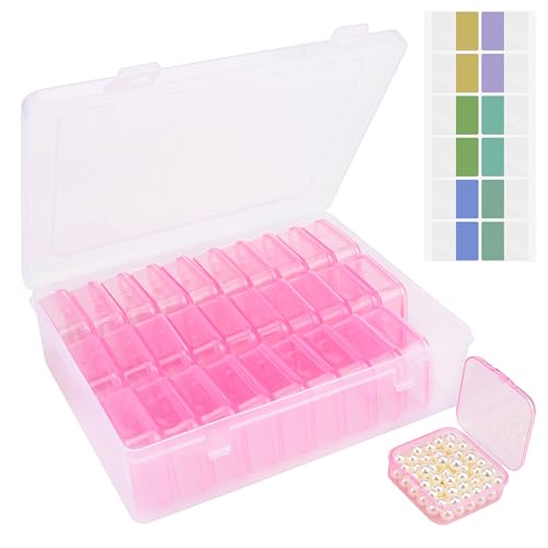 Image of Cosics Bead Storage Containers, Plastic Bead Organizer Case with 30 Small Storage Case for Small Projects, Jewelry Kit, DIY Craft Supply, Stickers, False Nails, Hardware, Seeds, Pink