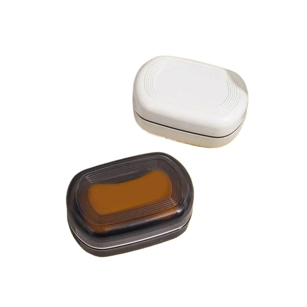 2pcs Soap Box With Lid Travel Reusable Dish Holder Container Case Bathroom Accessories Drainage Net Handle(White)