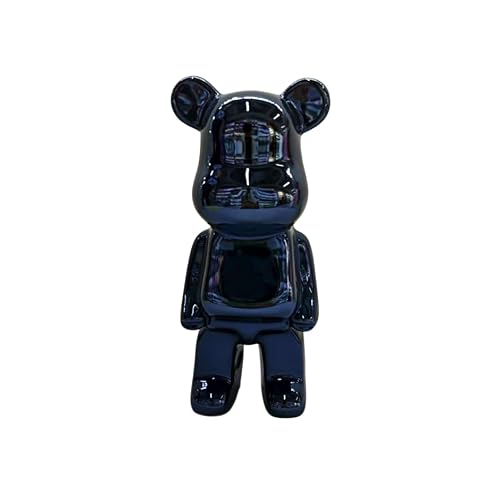 Rowen Homes Black Pearlescent Standing Bear Sculpture - 28Cm Decorative Money Box Ornament, Glossy Modern Art Figurine For Home Decor - Luxury Interiors (Black)