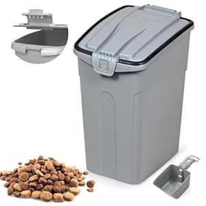 BPS Contenedor de Comida para Mascotas Caja de Alimentos Pienso Tapa Abatible Hermética con Pala para Perros y Gatos (S: Gris) BPS-4160GR*1