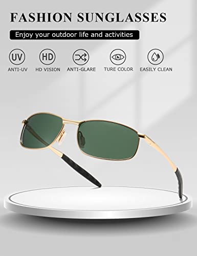 Aevogue Polarized Sunglasses For Men Rectangle Metal Frame Retro Sun Glasses Ae0395 (Gold&G15, 59) #TOP3