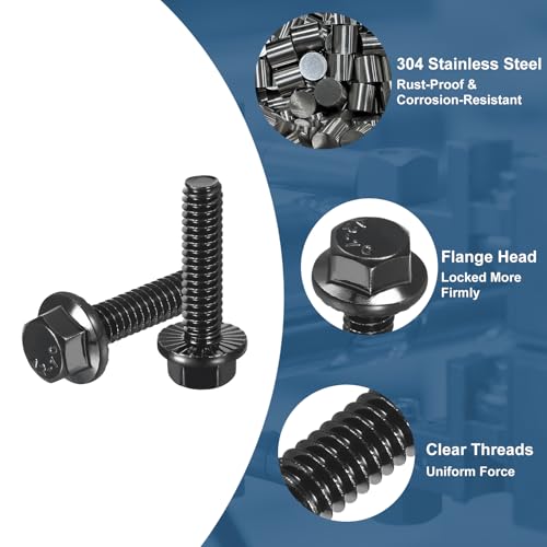 Image of uxcell 25Pcs 1 /4-20 x 1 Flanged Hex Head Bolts, 304 Stainless Steel Flange Hexagon Screws, Flange Hex Drive Screws 5.8 Grade for Machinery Industry Home Appliances, Black