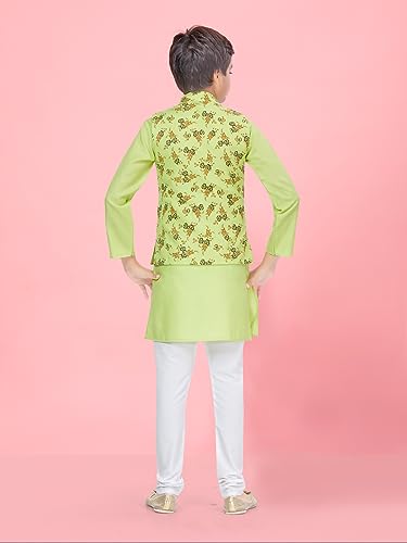Image of Aarika Boys Light Green-White Color Kurta Pyjama & Waistcoat