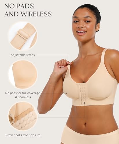 FeelinGirl Post Surgery Bras for Womem Front Closure Mastectomy Bras Surgical Wireless Full Coverage Compression Bra2