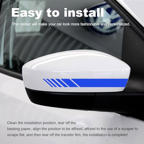 Image of Augeny 2 PCS Car Rear View Mirror Stickers, Waterproof Vinyl Auto Side Rearview Mirror Stripes, Universal Reflective Anti-Collision Striped Warning Decal for Most Vehicles (Blue)