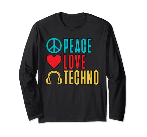 Peace Love Techno Rave Raver EDM Dance Festival Manga Larga