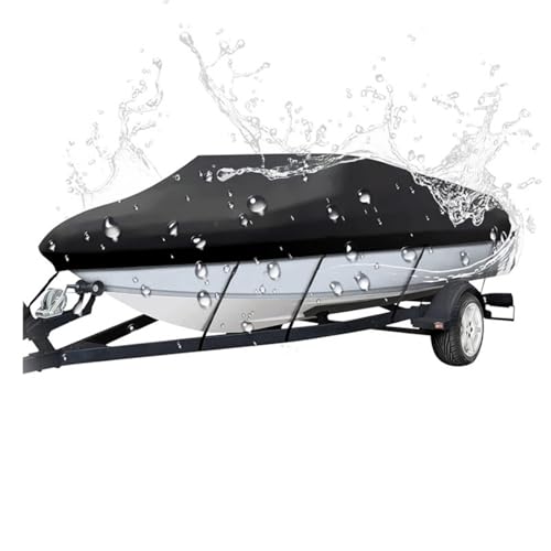 Boat Cover for Sun Tracker Bass Buggy 16 DLX, Boat Cover Heavy Duty Waterproof Tarp Covers with Storage Bag up to 11ft-22ft V-Hull, Fishing Runabout Boats, Small Boats,A Black