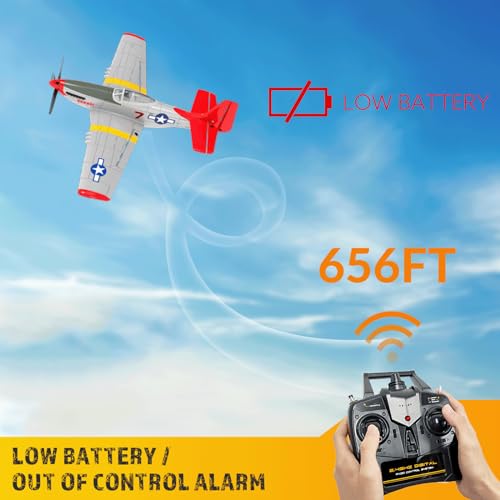 rcxsuv 4-Channel RC Plane P51 Mustang - Ready to Fly RC Airplane with X-Pilot Stabilization - Remote Control Airplane for Adults, One-Key Aerobatics, 2.4GHz 6-Axis Gyro