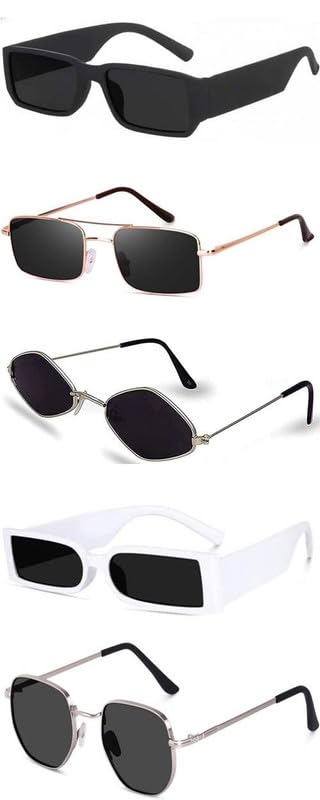 sheomy Unisex combo offer pack of 5 shades Unisex Fashion Sunglasses Set, 5 Pairs, Metal Frame, Black and Silver - Combo5-13300-picture-37