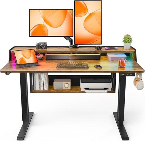 Image of ErGear Standing Desk, 48" x 24" Electric Height Adjustable Desk with Shelves, Vintage Brown