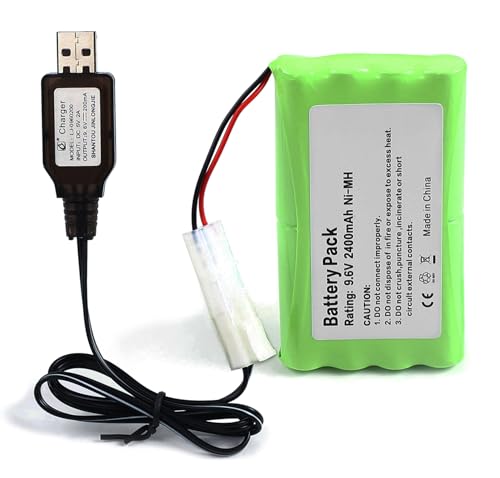 SHAWOROCE 2400mAh 9,6V NI-MH AA Akku für RC Auto Elektrische Spielzeug LKW BAU Kipper Flugzeuge Roboter Fernbedienung Wiederaufladbare Lastwagen Baufahrzeuge ferngesteuerte Geräte +USB Ladekabel