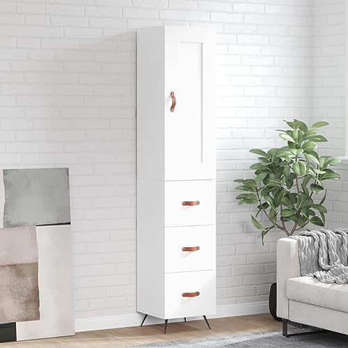 Gecheer Kitchen Cabinet Modern Kitchen Storage Cupboard Bathroom Living Room Kitchen Storage Unit White 34.5x34x180 cm Engineered Wood Type30