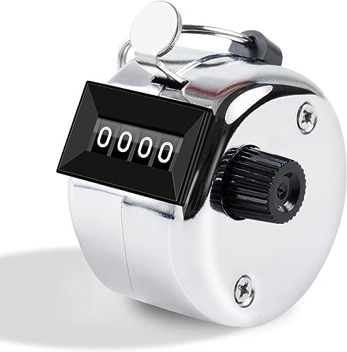 Professional 4-Digit Metal Hand Tally Counter, Stainless Steel, Silver, with Finger Ring, Reset Knob for Counting, Golf, Fishing-image-35