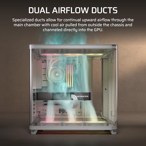 Image of CORSAIR AIR 5400 Mid-Tower PC Case - Triple-Chamber Design - Airflow Ducts for Powerful Cooling - Isolated 360mm CPU AIO Chamber - ASUS BTF, - RapidRoute 2.0 - RS-R Reverse-Rotor ARGB Fans, White
