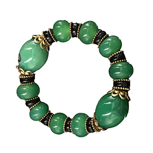 Bracelet jonc tibétain en agate verte dzi authentique et finitions artisanales
