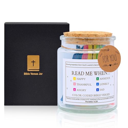 Cisolen Versículos de la Biblia en un frasco de vidrio con texto en inglés 'Read Me When Prayer', 90 unidades, mini tarjetas de versículo de la Biblia, botella de vidrio, tarjetas de escritura para