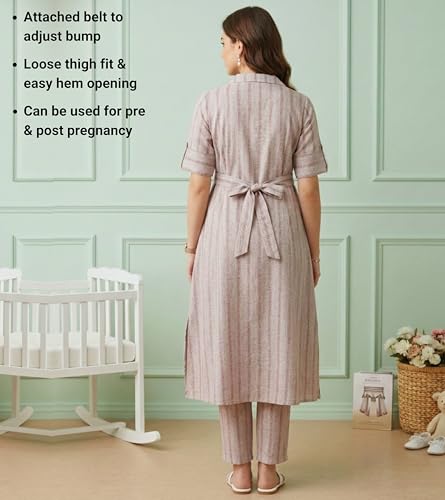 Image of DUMMY SHAPE Feeding Dresses for Women Full Set | Cotton Blend Maternity Kurta Pant Suit with Dual Nursing Zippers, Side Pocket to Pre & Post Pregnancy | Mom to Be Gifts