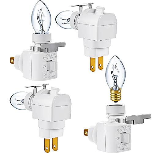 Fabbay 4 Sets Plug in Night Light 120V Night Lights Plug into Wall Includes 7W E12 Bulb and Metal Clips Nightlight Plugin, White