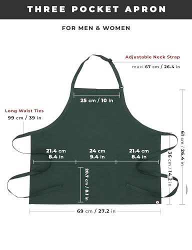 Chef Works Unisex Three Pocket Apron, Hunter Green, One Size - Thumbnail 6