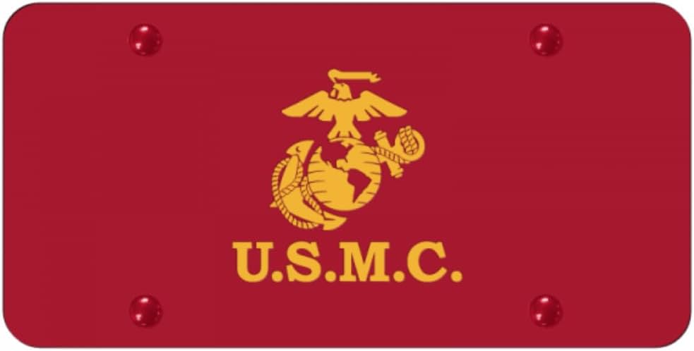 Au-TOMOTIVE GOLD, INC. Officially Licensed Laser Etched Yellow U.S.M.C. Logo on Red License Plate