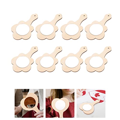 Tofficu 8Pcs Diy Wooden Handle Mirror Unfinished Blank Wood Hand Mirror Handheld Mirror Toys Flower Shape Vanity Makeup Mirror Travel Pocket Makeup Mirror For Girl Woman #TOP5