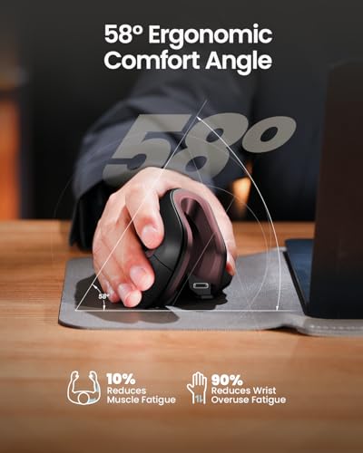 Image of ProtoArc EM11 NL Wireless Ergonomic Vertical Mouse, Rechargeable, Wine Red | 58 vertical design supports a natural wrist posture, connect 3 devices via Bluetooth /2.4G USB-A, 500mAh USB-C rechargeable.