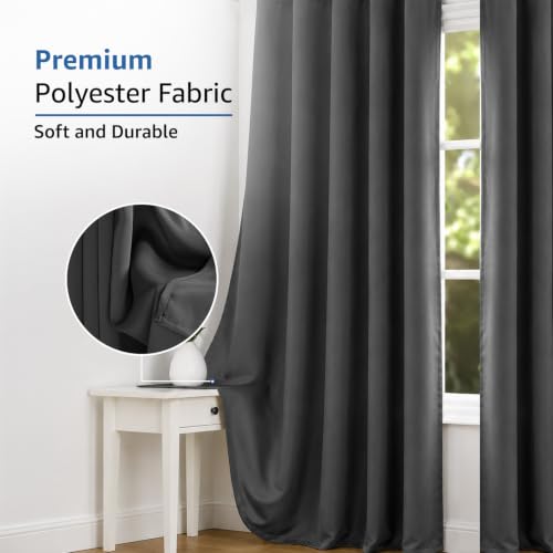 Image of Amazon Brand - Solimo Polyester 100% Blackout Plain Window Curtains|100% Blackout Window Curtains| 8 Feet |Set of 2| Plain Design |Blackout| for Living Room Kids Room and Bedroom | Color- Grey