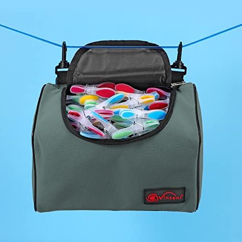 Vinsani Clothes Peg Bag Premium Zipped Waterproof Wearable Peg Storage Organiser Bag with Double Clips, Shoulder/Waist Strap Holds up to 300 Pegs Suitable for Indoor Outdoor Use  Grey