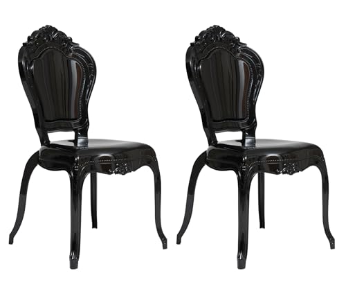 Biscottini Lot de 2 chaises baroques en polycarbonate noir – Fauteuil effet cristal – Chaises en plastique Louis XV moderne – Chaise élégante pour salle à...